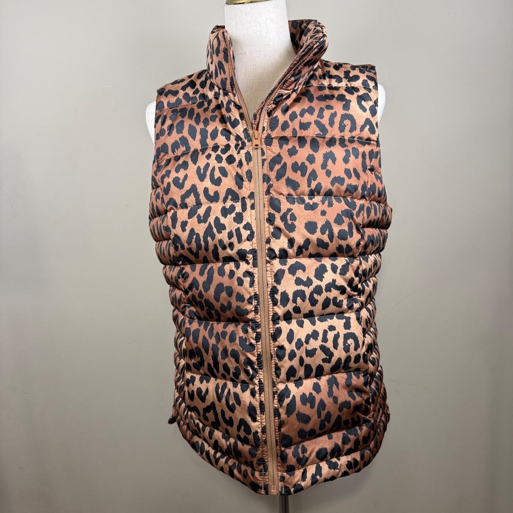 Lands' End Leopard Down Insulated Puffer Vest Medium